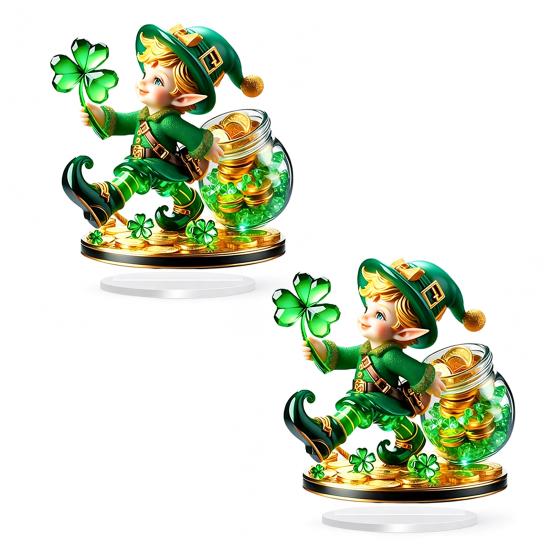 2Pcs Gnome Clover Ornaments 2D Acrylic St. Patrick Day Ornament
