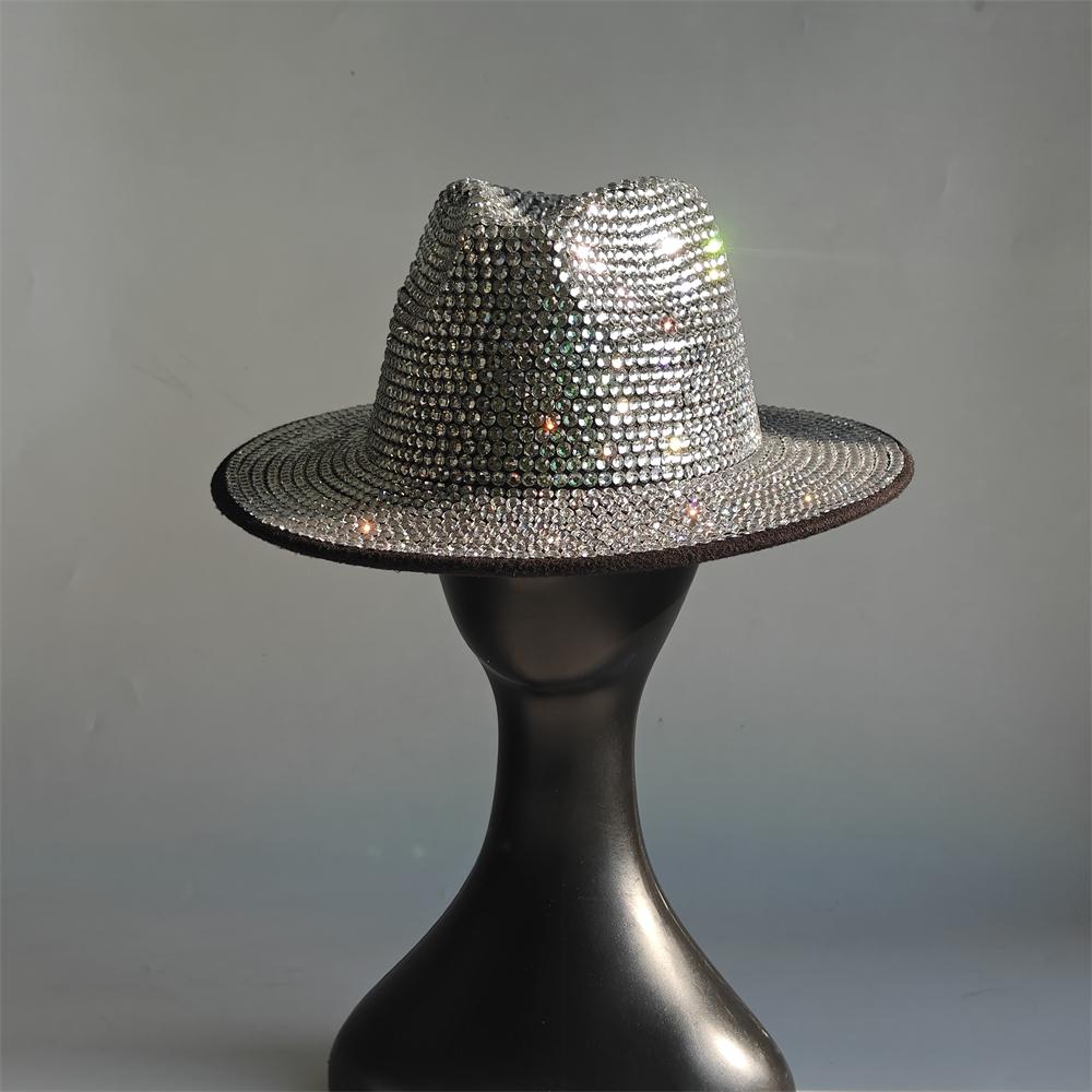 Blue/Beige Pearl Fedora Hat Bling Fedora Jazz Hats For Men And Women Handmade Advanced Fashion Outdoor Party Stage Hat