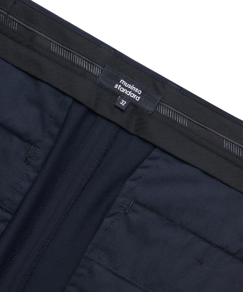 MUSINSA STANDARD Semi-Wide Slit Hidden Banding Slacks [Navy]