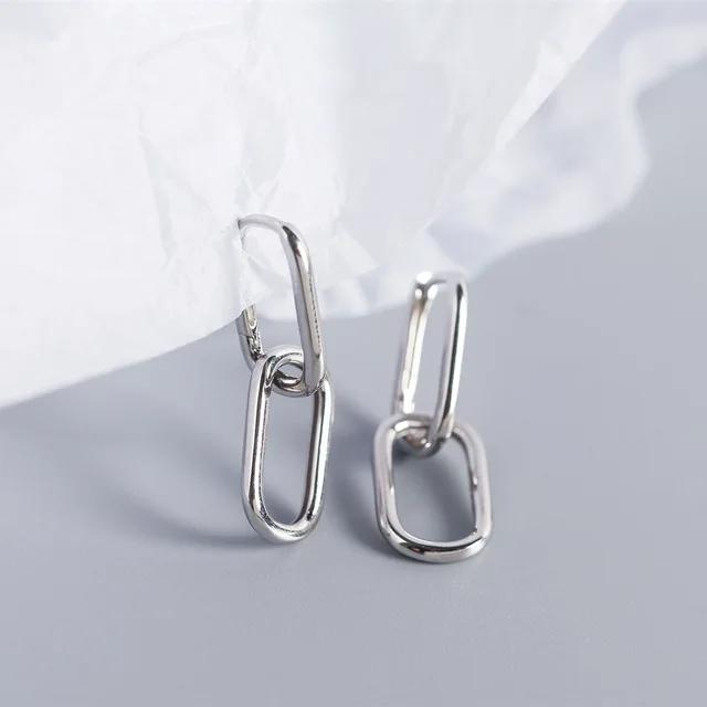 925 Silver Geometric Hoop Earrings for Women Simple Oval Detachable Jewelry Gifts Fashion Metal Style