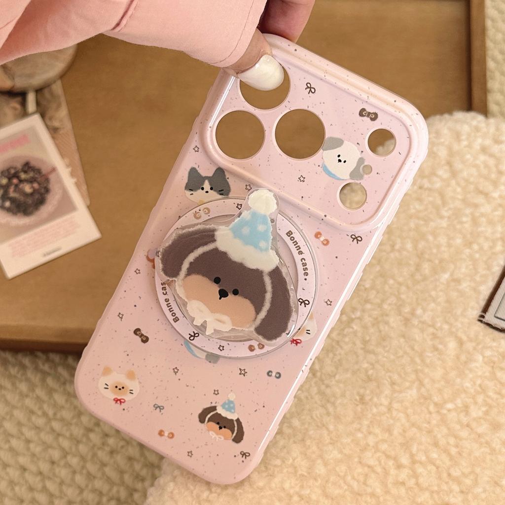 Cartoon graffiti puppy magnetic suction bracket is suitable for 17 Apple 17promax mobile phone case iphone16 soft 15 generation