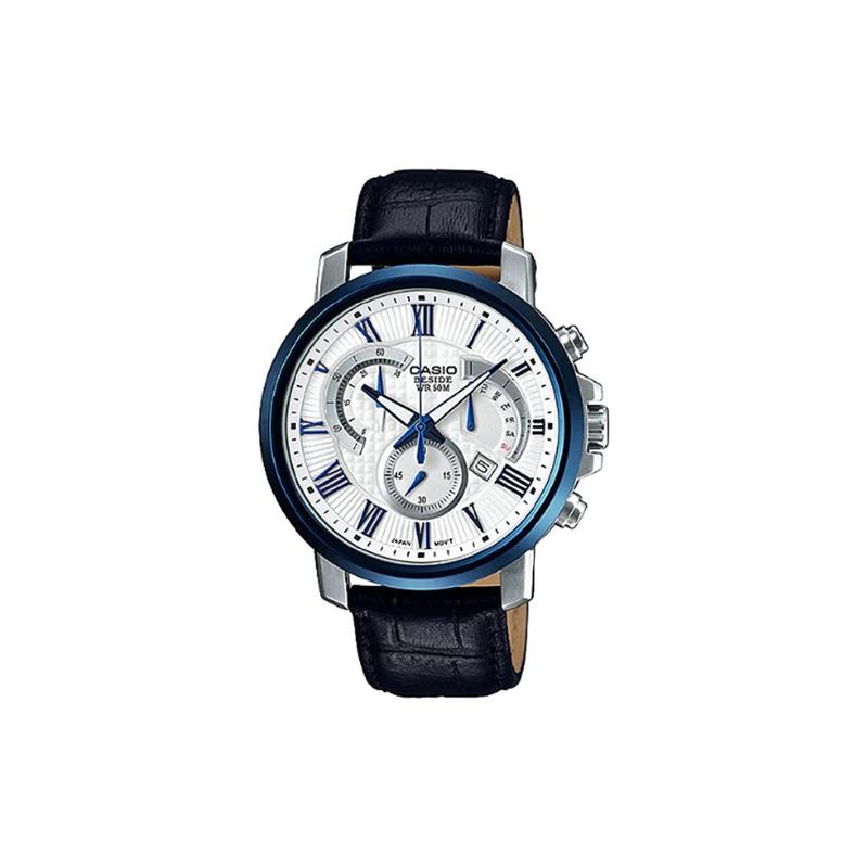 

Casio men s quartz watch leather strap white dial quartz movement leather strap Japanese and Korean watch men s watch white dial BEM-520BUL-7A1 белый