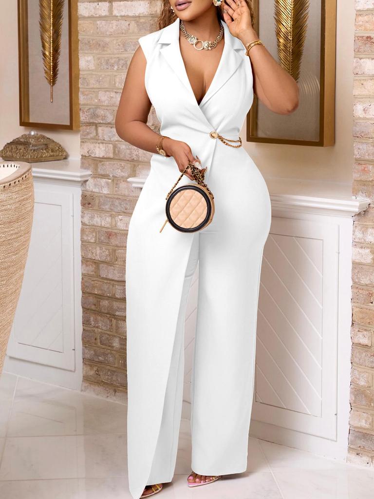 Elegante Mono de Verano 2025 sin Mangas de Color Sólido con Solapa - Estilo Europeo y Americano