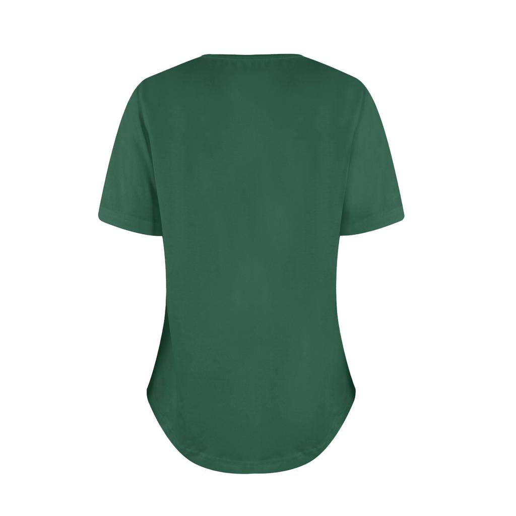 Damen T-Shirt mit plissiertem Rundhalsausschnitt, einfarbig, kurzärmelig, Saumschlitz