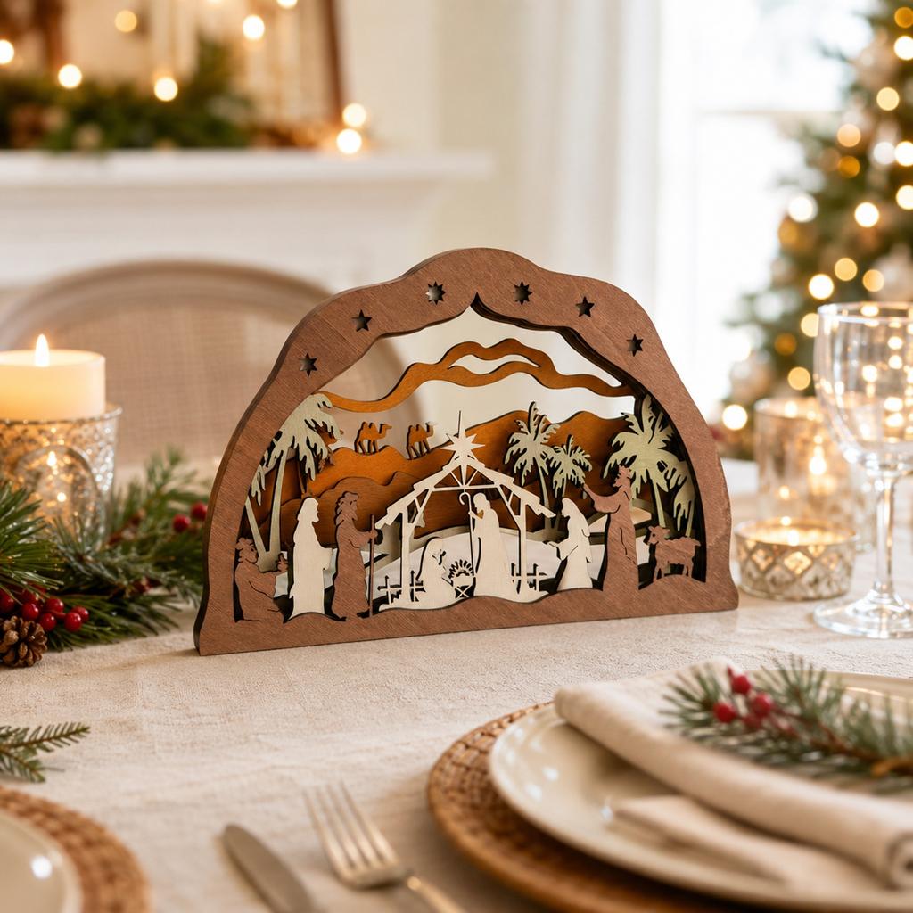 Christmas Carved Wooden Figurine Tabletop Decor for Holiday Home