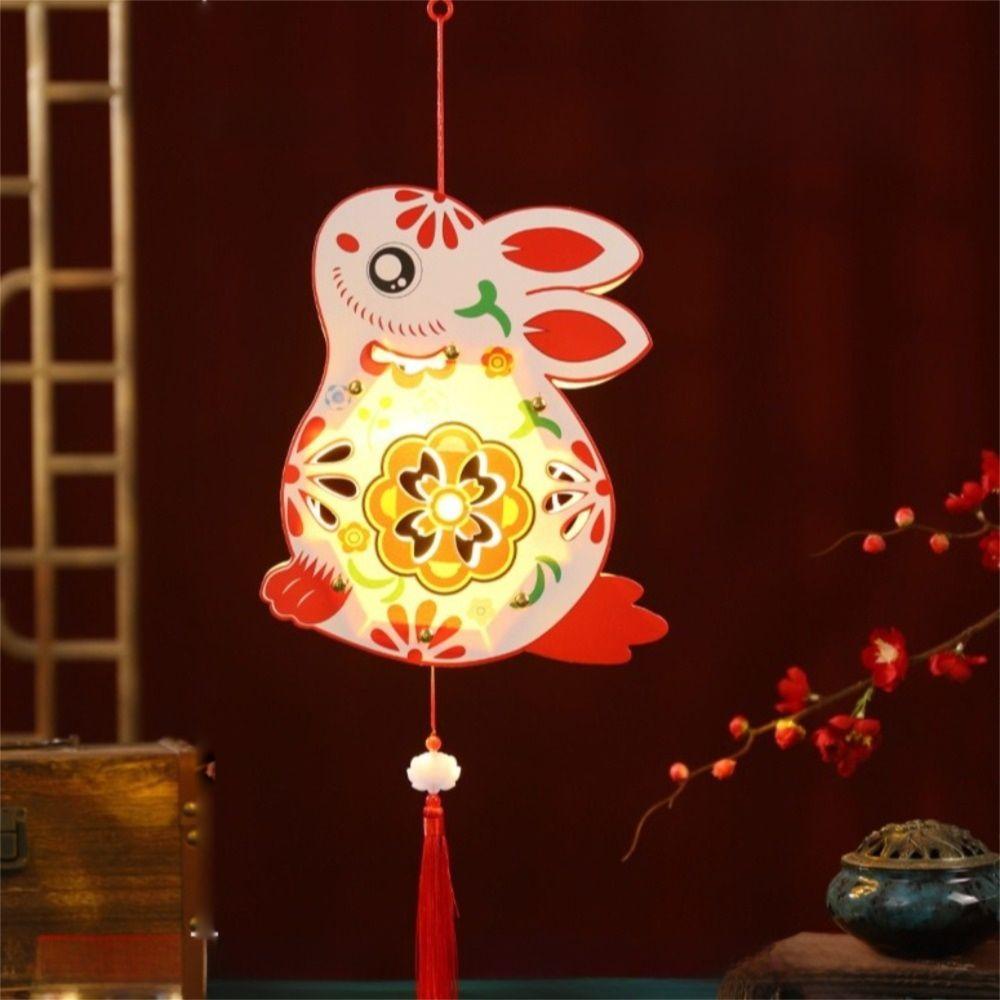 Cartoon Mid-Autumn Festival Lantern Antique Ancient Rabbit Flower Lantern Handmade Traditional Lantern DIY Material Package
