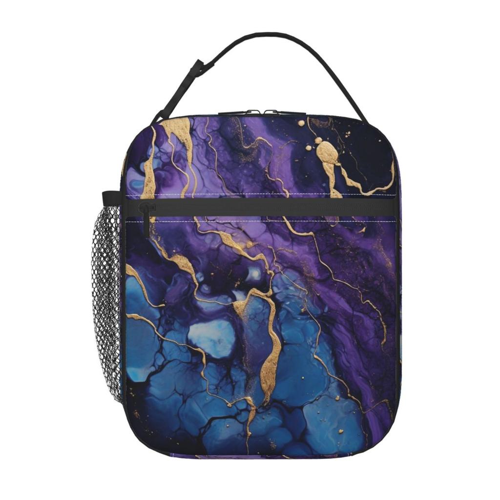 Blue Purple Gilded Luxury Gold Marble Insulated Lunch Bag for Women Cooler Thermal Food Box Tote Portable Lunch Boxes Container