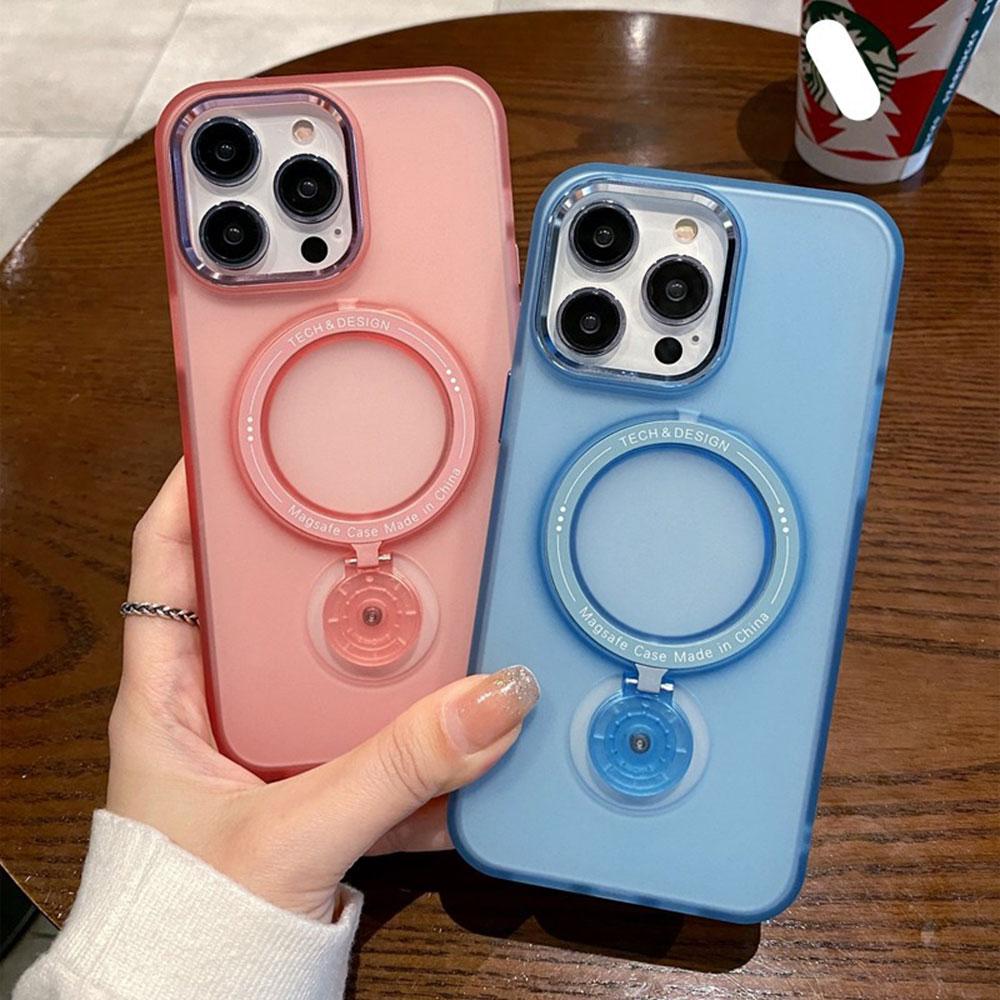For iPhone 15 14 13 12 11 Pro Plus Max Case 360 Ring Stand Magnetic Magsafe Cover Matte Soft Clear Shell Antifall NonSlip Fundas