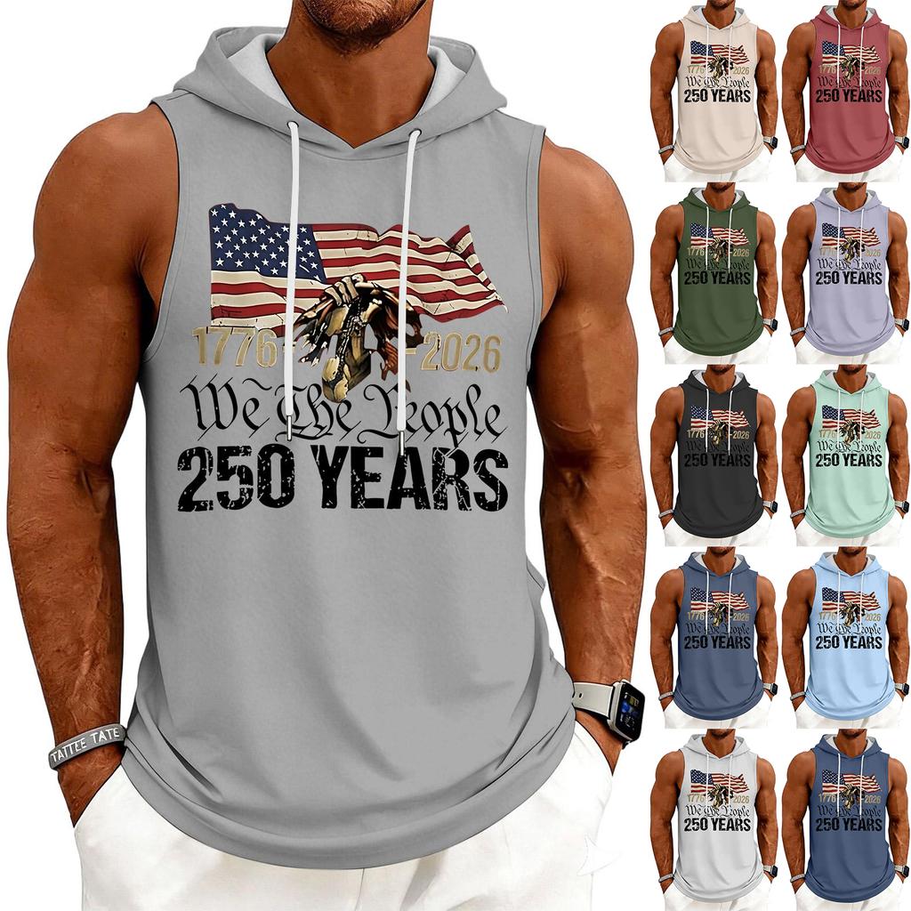 Men's Tank Top Gym Sleeveless Hoodie Shirt Washed Sports Muscle Shirts Fitness Vest With Hood