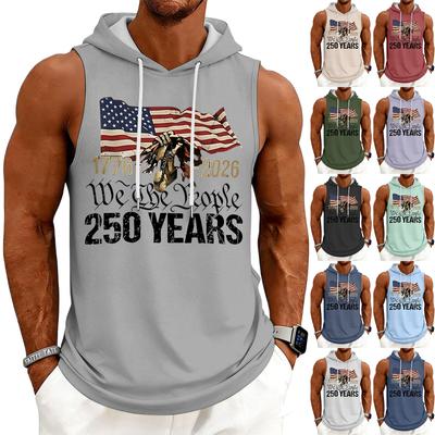 Men's Tank Top Gym Sleeveless Hoodie Shirt Washed Sports Muscle Shirts Fitness Vest With Hood