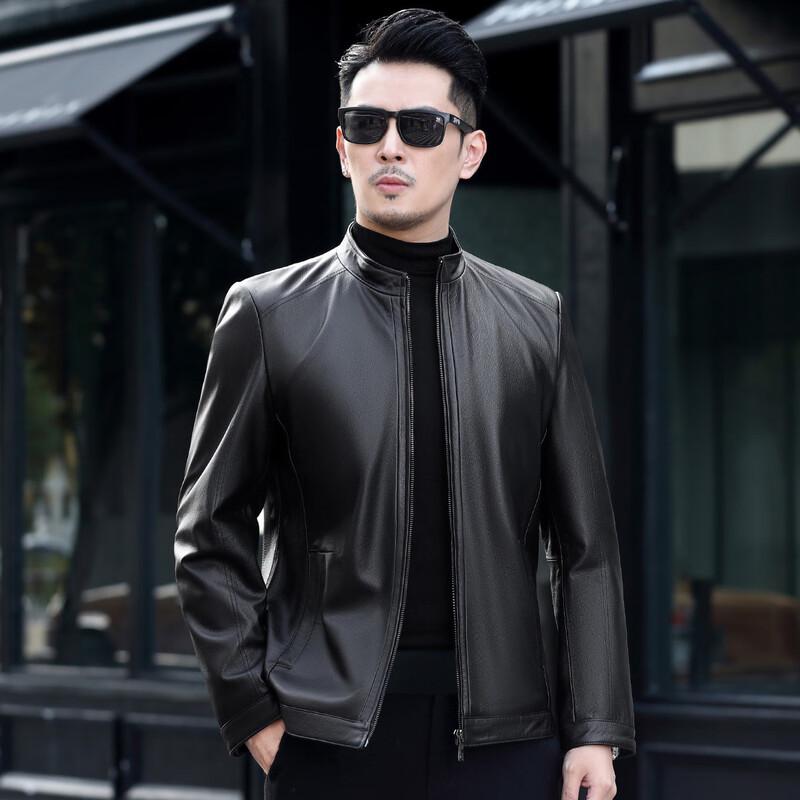 Futing Men's Genuine Leather Stand Collar Jacket