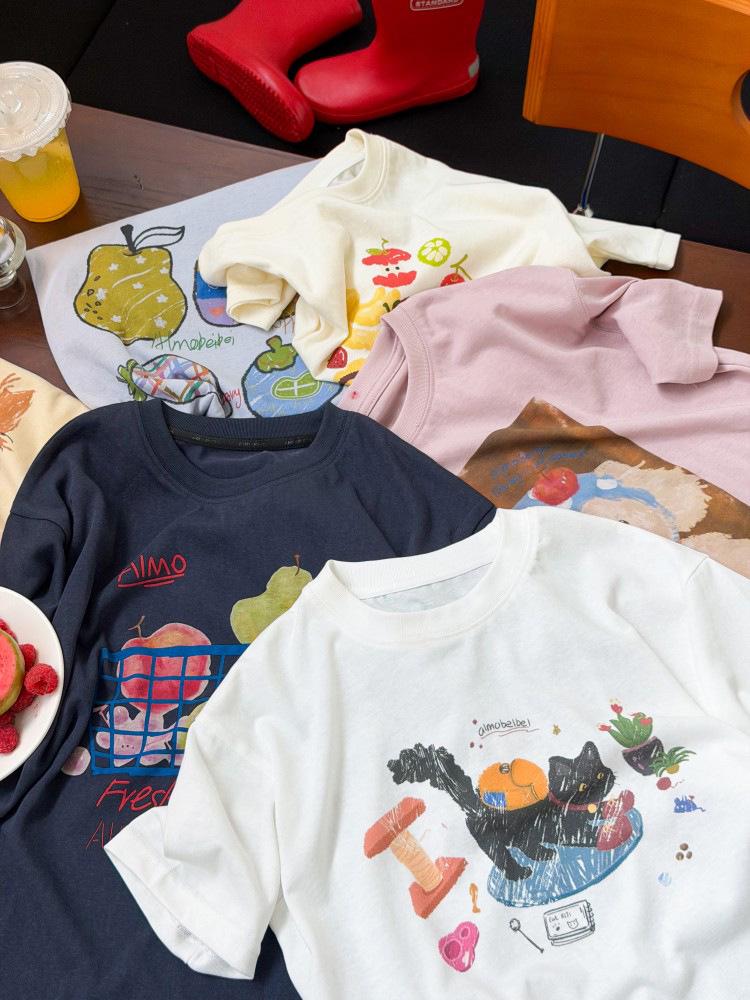 Girls' Korean Style Lightweight Cotton Cartoon T-Shirt