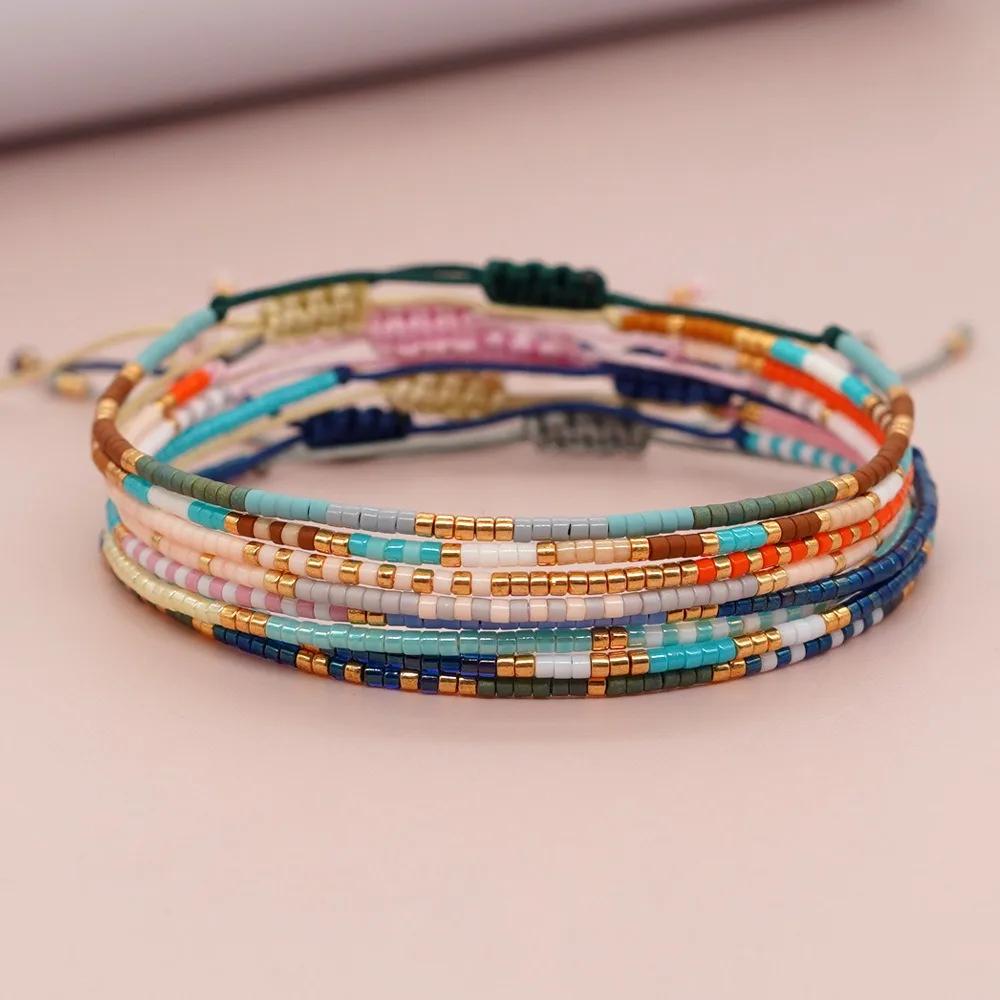 2026 New Boho Colorful Acrylic Bead Thin Chains Couple Bracelet for Women Luxury Handmade Small Ball Bangle Jewelry Accessories