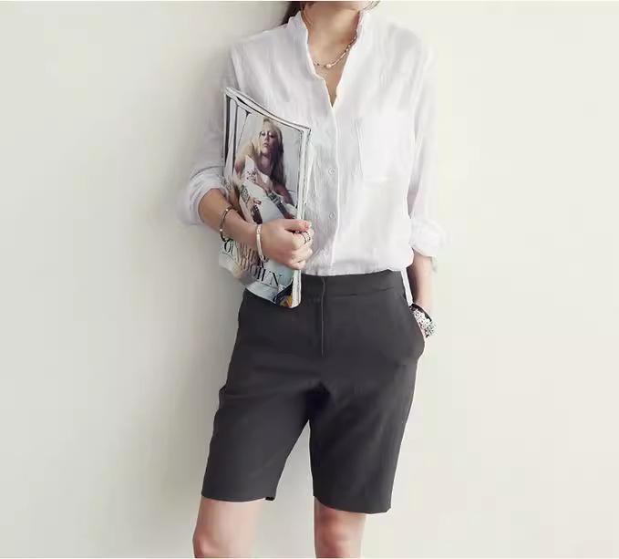 POLO collar single-breasted multi-button spot new Korean version versatile college-style Harajuku shirt long-sleeved cotton and linen shirt women's