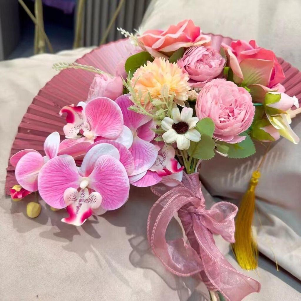 New Chinese Style Bride Folding Fan Bouquet for Engagement or Robe Accessory