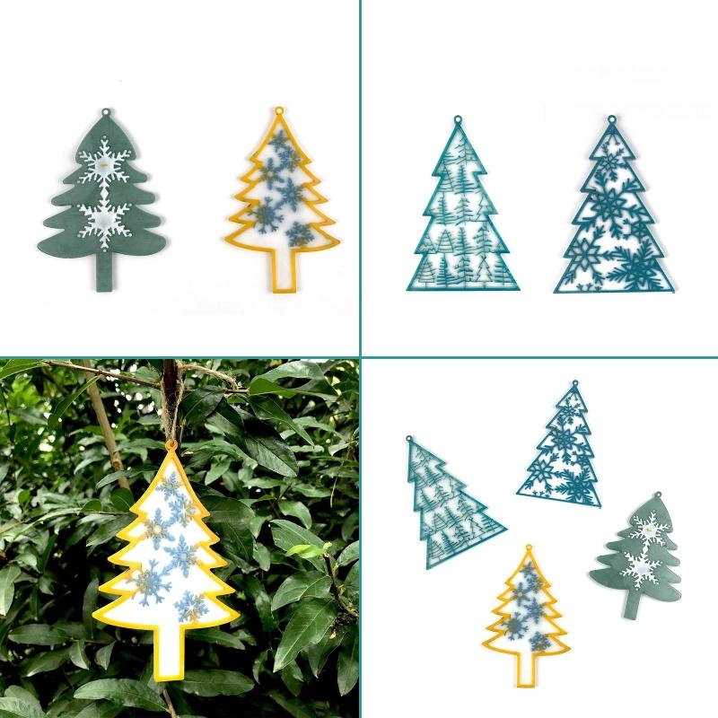 Shiny Glossy Christmas Tree Snowflake Ornaments Silicone Epoxy Resin Mold DIY Keychain Pendant for Valentine Gift