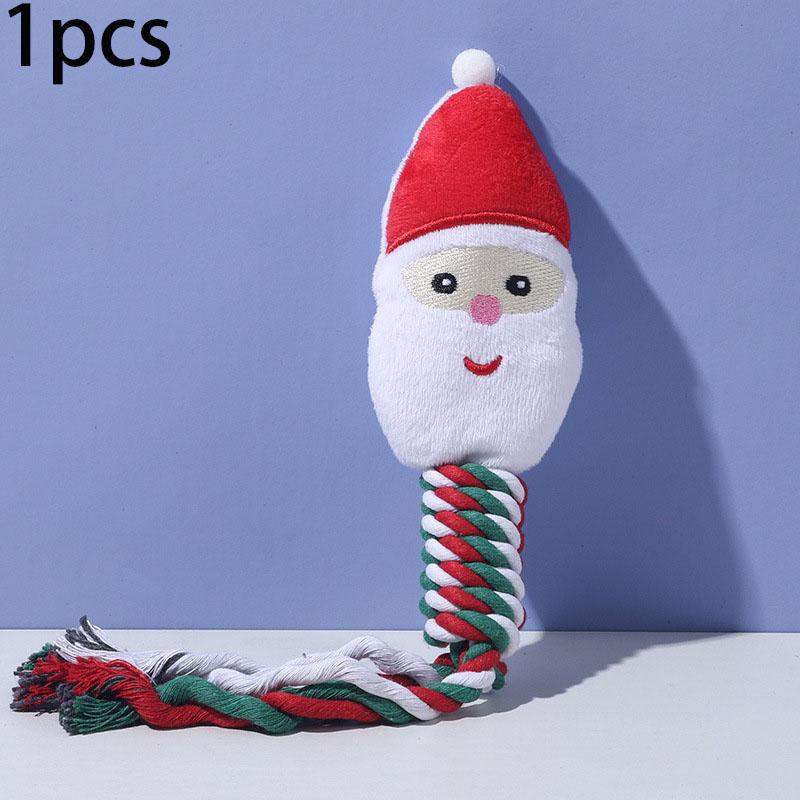 Pet Christmas Supplies Dog Toy Teeth Cleaning Rope Knot Cotton Rope Toy Cute Cartoon Chewing Toy