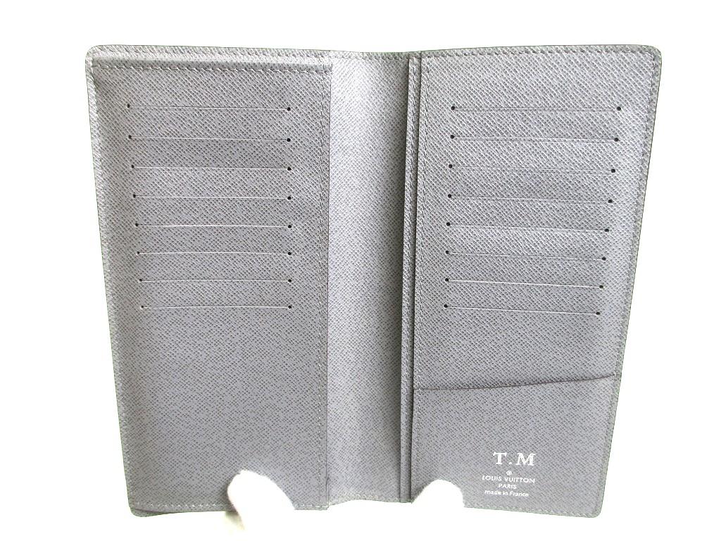 Autentická LOUIS VUITTON Šedá Taiga Kůže Klopa Peněženka na bankovky Portefeuille Long #a564 Repasovaná