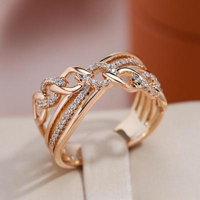 Luxury Chain Design White Zircon Crossing Rings Personality Wedding Party Jewelry for Women
