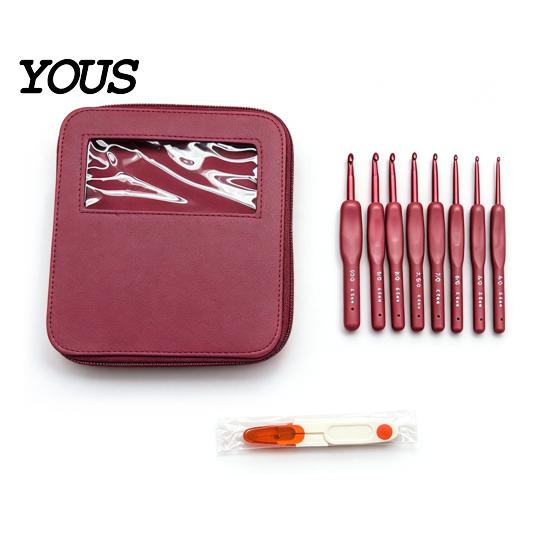 Knitting Tools Case 1 Set Crochet Hook Kit, 8 Sizes 2.5mm-6mm Yarn Portable Supplies with Storage , Soft TPR Handle Needle & Scissors