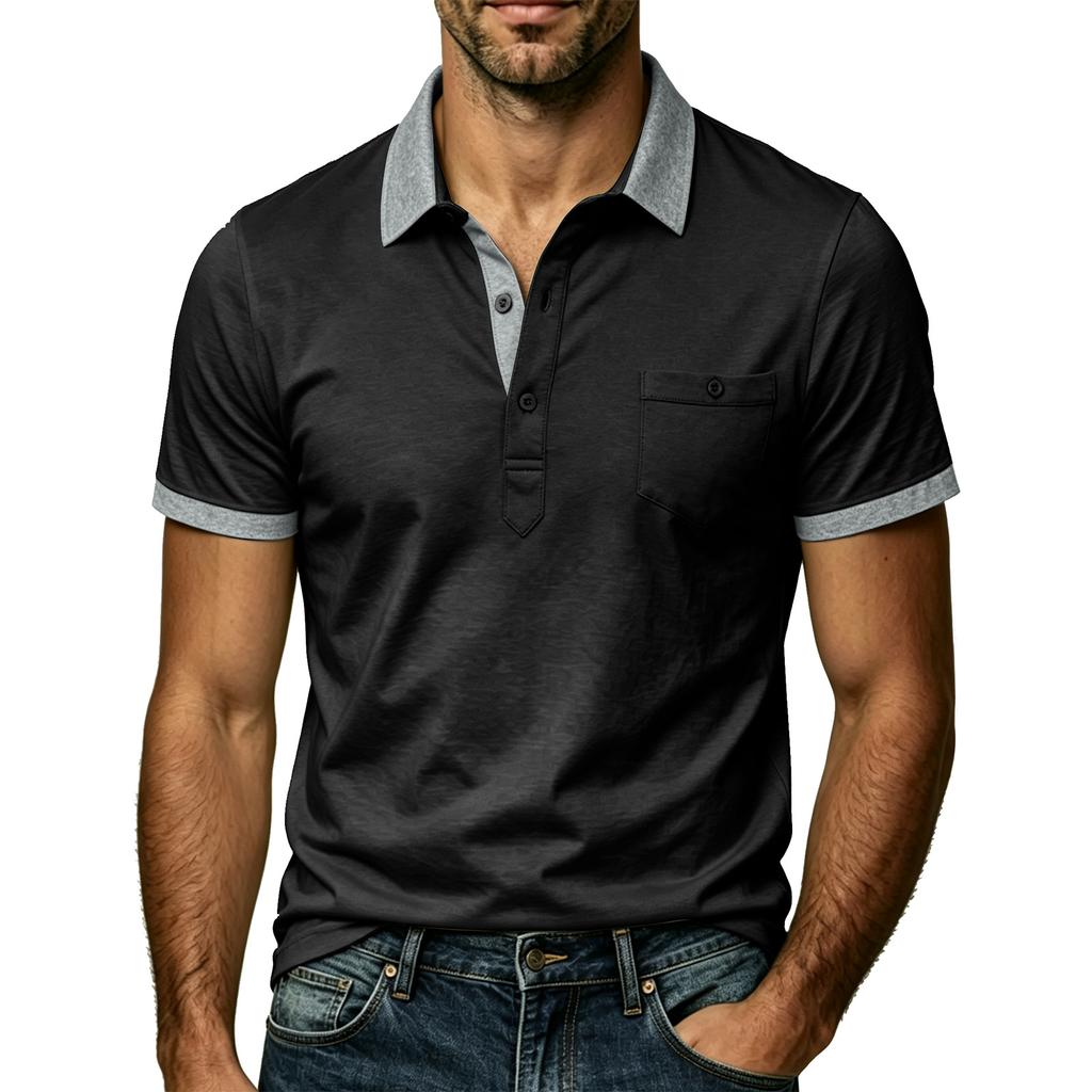 Men's Short Sleeve Polo Shirt Color Block Collar Button Up T-Shirt Daily Streetwear Business Casual Polos