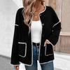 Women Autumn Winter Casual Long Sleeve Fleece Cardigan Coat O Neck Matching Color