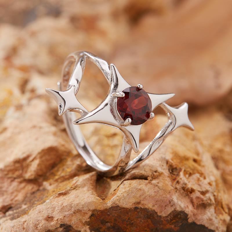 Mangxing Natural Amethyst Topaz Garnet Peridot Ring Women'S S925 Silver Jewelry
