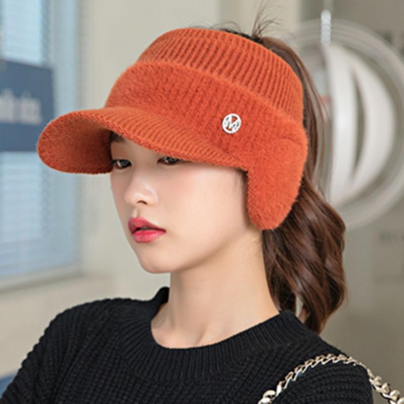 New Women Winter Hat Streetwear Faux Fur Warm Ponytail Cap Fashion Decorate Beanie Hat For Female Casual Earflap Knitted Hat