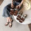Slope heel niche thick-bottomed cool slippers women's summer wear new one-word with open-toed beach half slippers