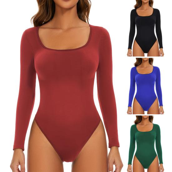 Women's Long Sleeve Thermal Fleece Bodysuit Square Neck Slim Fit Warm Base Layer Tops Fall Soft Basic Tee Shirts