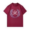 Men's 100% Cotton Crew Neck Short Sleeve T-Shirt, Chi Rho Alpha Omega Laurel Wreath Print Casual Comfortable Breathable Fashion Tee for Daily Wear Rel