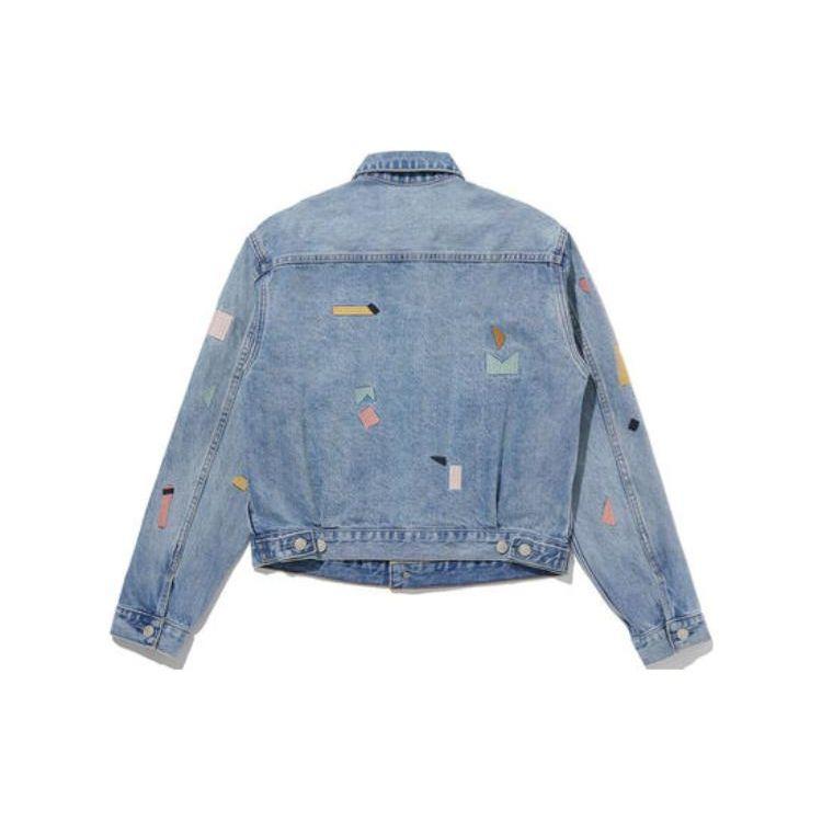 Levis Collared Pattern Printed Embroidered Button Loose Long Sleeve Cropped Denim Jacket Women Jackets Indigo A5884-0001