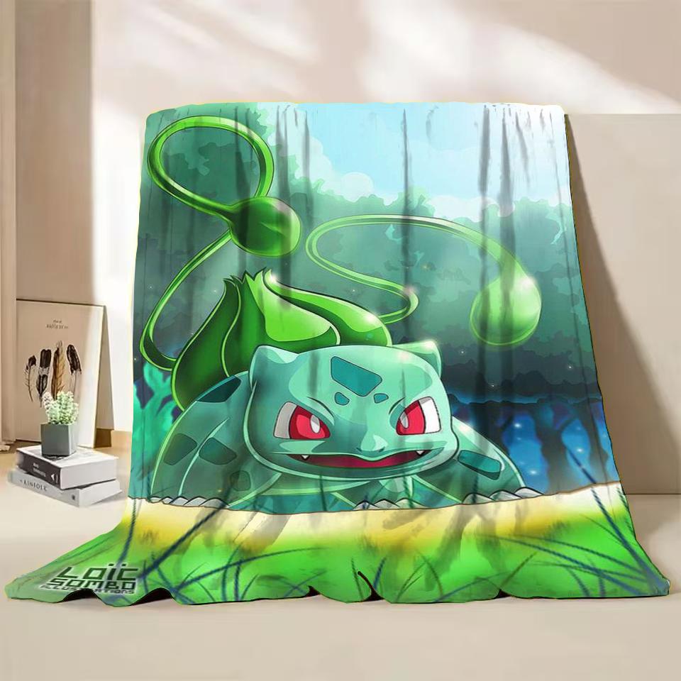 Pokemon Bulbasaur Flannel Throw Blanket for Bed Sofa Home Bedroom Office Travel Children's Cover Blankets Kids Winter Warm Gifts