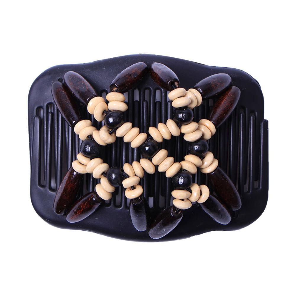 Women Retro Double Magic Comb Clip Beads Elasticity Hairpin Stretchy Hair Comb