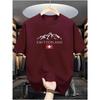 Men's Cotton Casual T-shirt, Round Neck Short Sleeved, Printed with Swiss Mountain Pattern, Regular Style, Slightly Elastic, Suitable for All Seasons