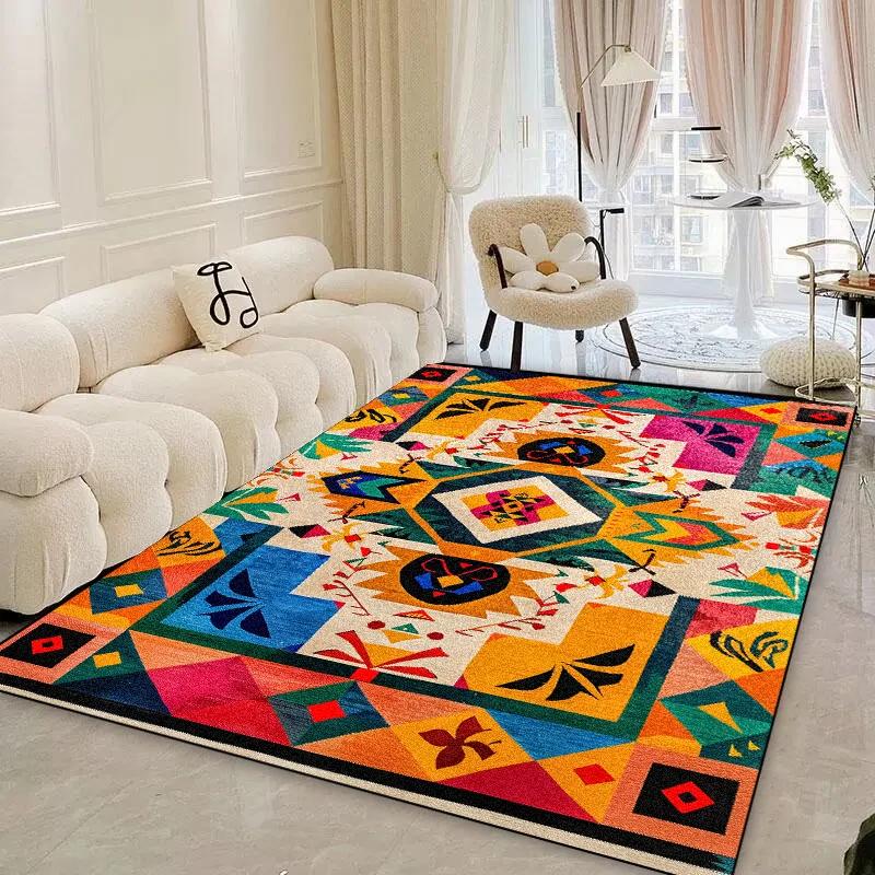 Retro Living Room Carpets Large Area Home Decor Light Luxury Bohemian Colorful IG Ethnic Art Style Soft Bedroom Bedside Rug