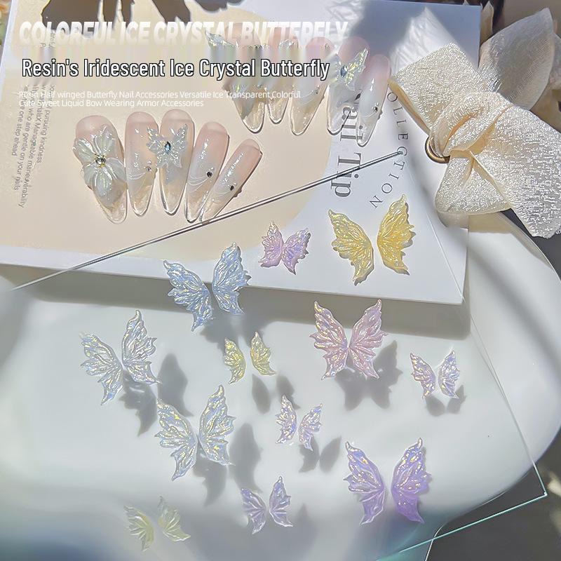 

2024 Переливающиеся крылья бабочки нейл-арт: Разноразмерные, красочные украшения в виде полукрыльев