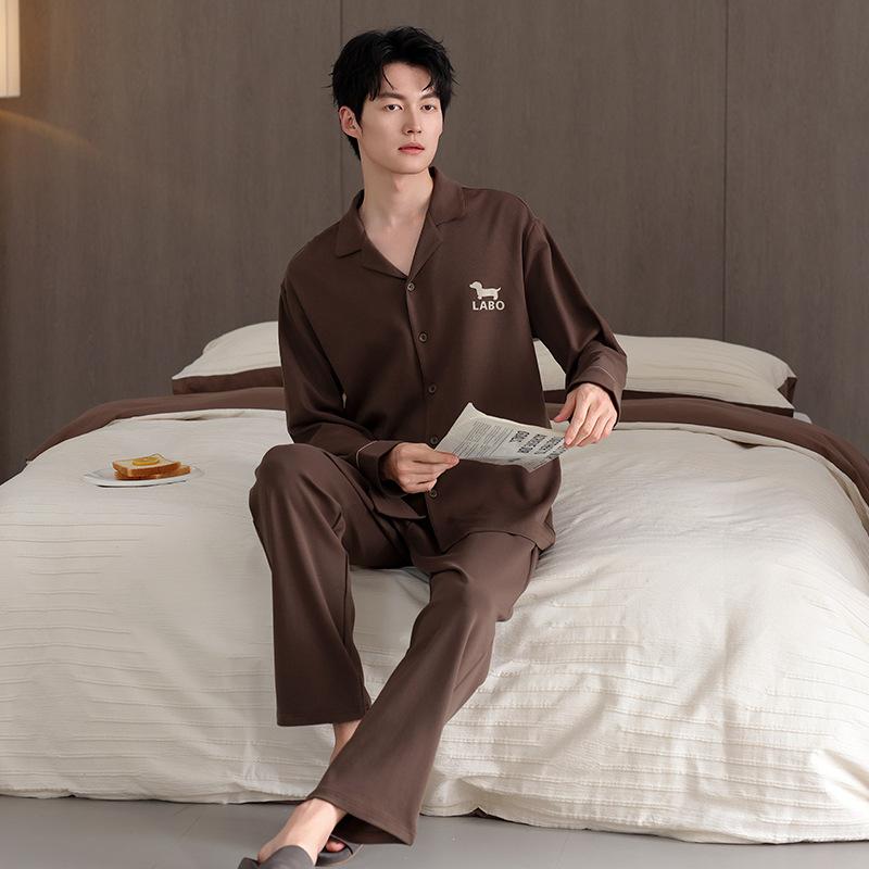 Pajamas Couple Spring and Autumn Pure Cotton Long-sleeved Cardigan Casual Men's and Women's Autumn and Winter High-end Loungewear Suit