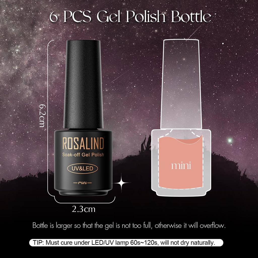 ROSALIND 6 buc Lacuri de unghii cu gel semipermanente Nails Art Soak Off Set de lacuri cu gel UV LED