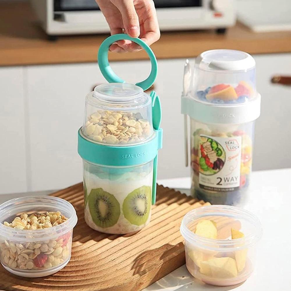 1L Portable Breakfast Cups Oatmeal Cereal Nut Yogurt Salad Cup Container Set with Fork School Lunch Box Food Storage Bento Box