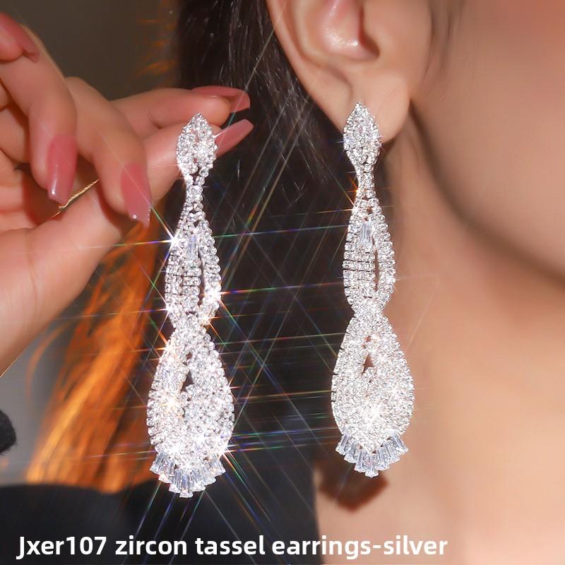 

Европейский и американский стиль Преувеличенные Геометрические Серьги с Полным Бриллиантом в Форме Лошадиного Глаза из Циркона с Длинной Бахромой Серьги-Пентаграммы