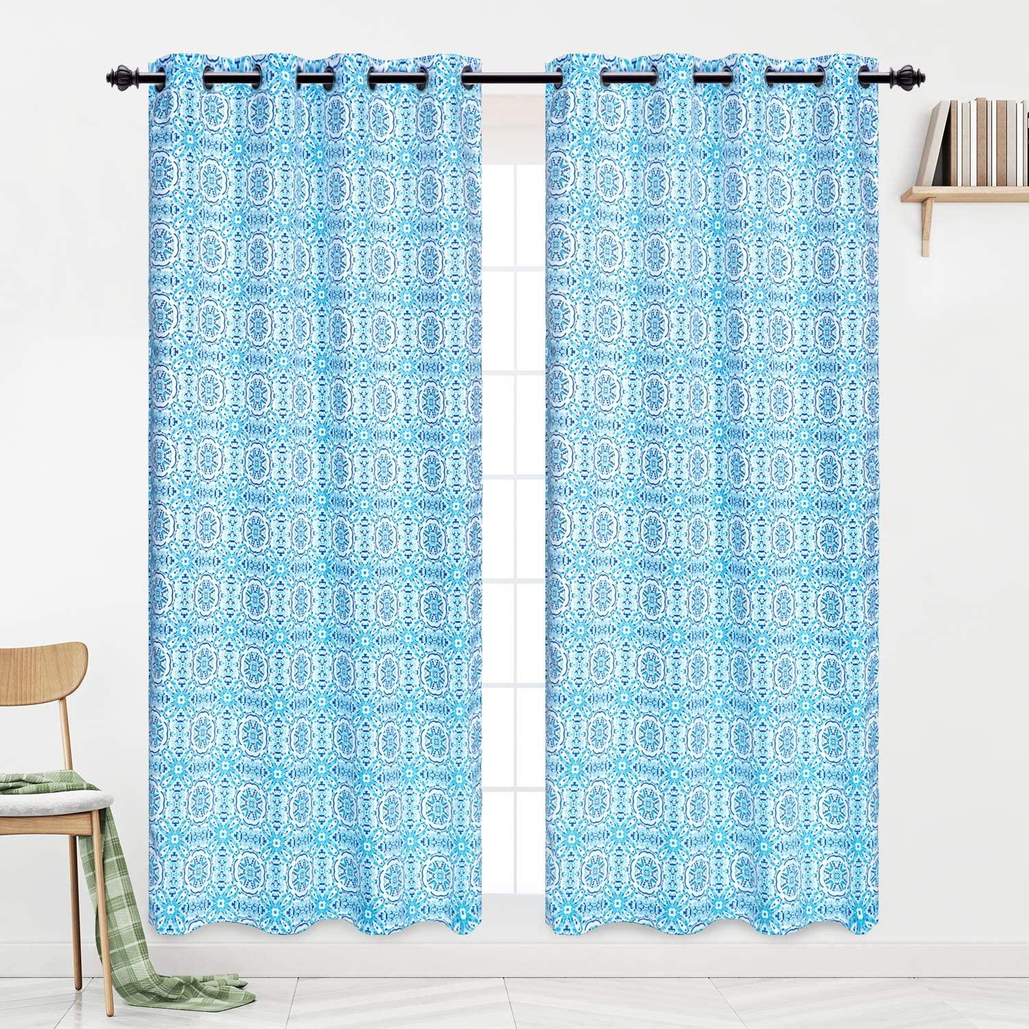 

Blackout Curtains 52 in W x 84 in L , Abstract Mosaic (2-Pannel) синий