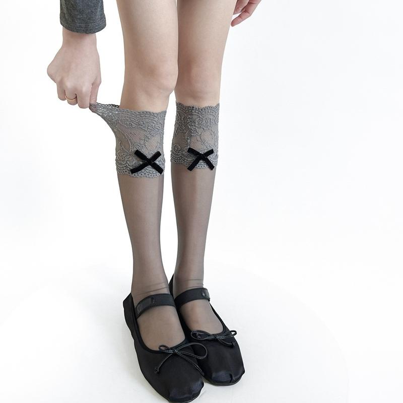 Grey Collection Long Socks for Women Fashion Retro Cosplay Basic High Tube Stockings Sweet Lace Long Socks Over The Knee Socks