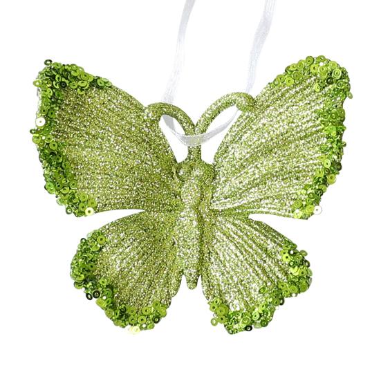 Glitter Christmas Ornaments Green Sequined Butterfly/Star/Reindeer Xmas Tree Hanging Decorations for Xmas Tree Holiday Home Party Decor