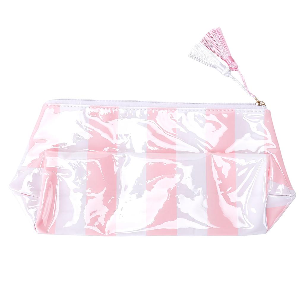 Travel Makeup Bag Large Capacity Water Proof Travel Toiletry Bag Glossy PVC White Pink Striped S