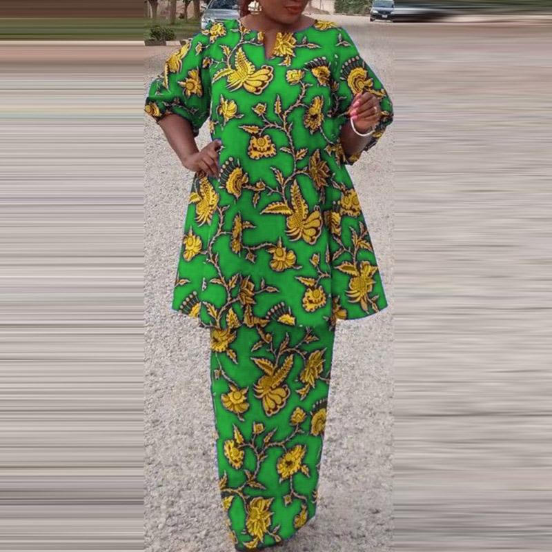 

Женские комплекты с круглым вырезом и длинными рукавами большого размера с цветочным принтом, однотонные свободные комплекты с топом и юбкой M зелёный