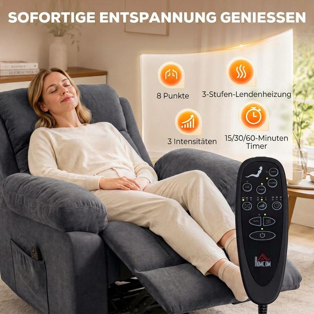 Recliner TV Chair 360 degrees Rotating Massage Chair with Heat, Massage, Chenille Look, Dark Gray