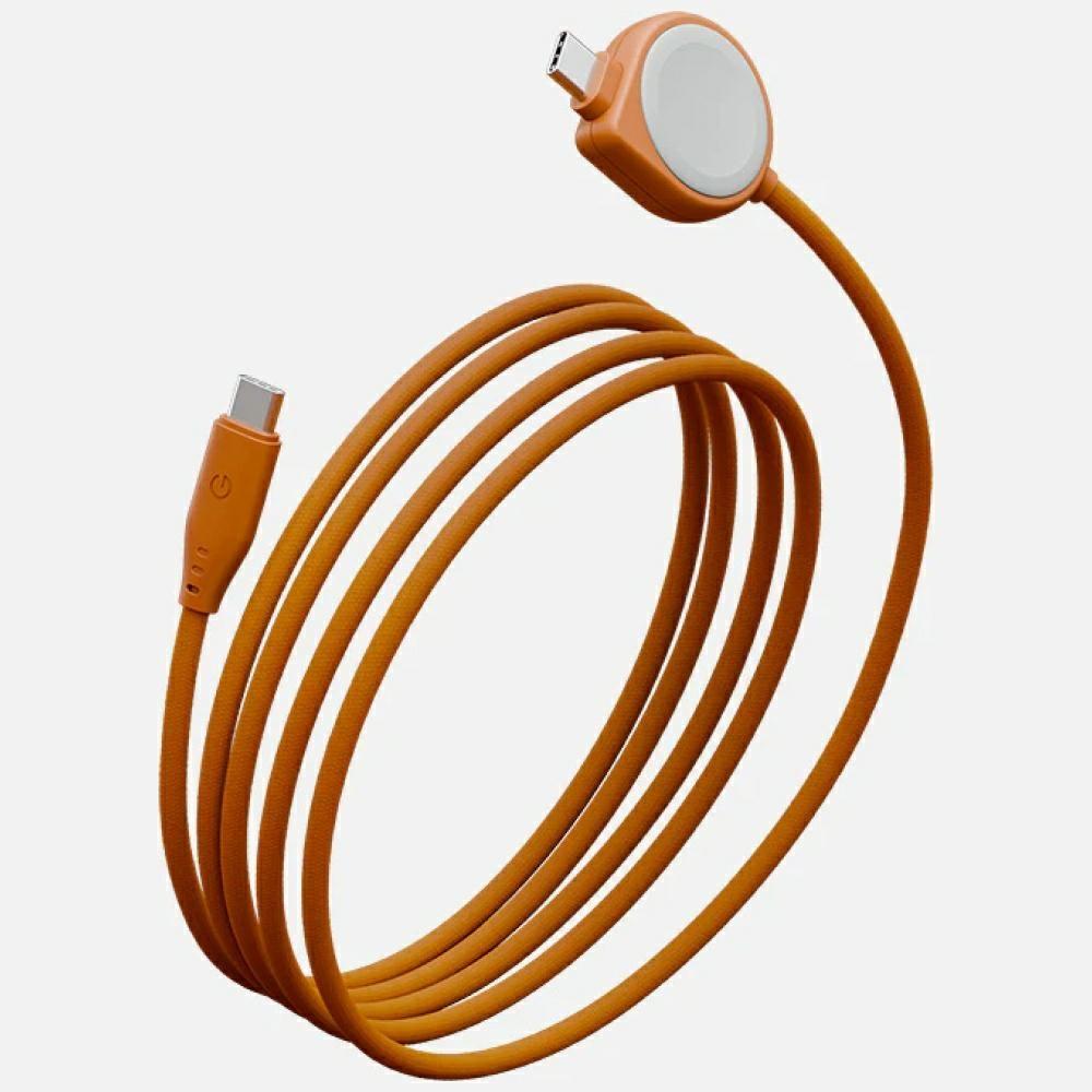 Energea Flow Duo Uhr 2-in-1 USB-C auf USB-C Kabel + Apple Watch Ladegerät 480Mb/s 60W 1.5m Orange