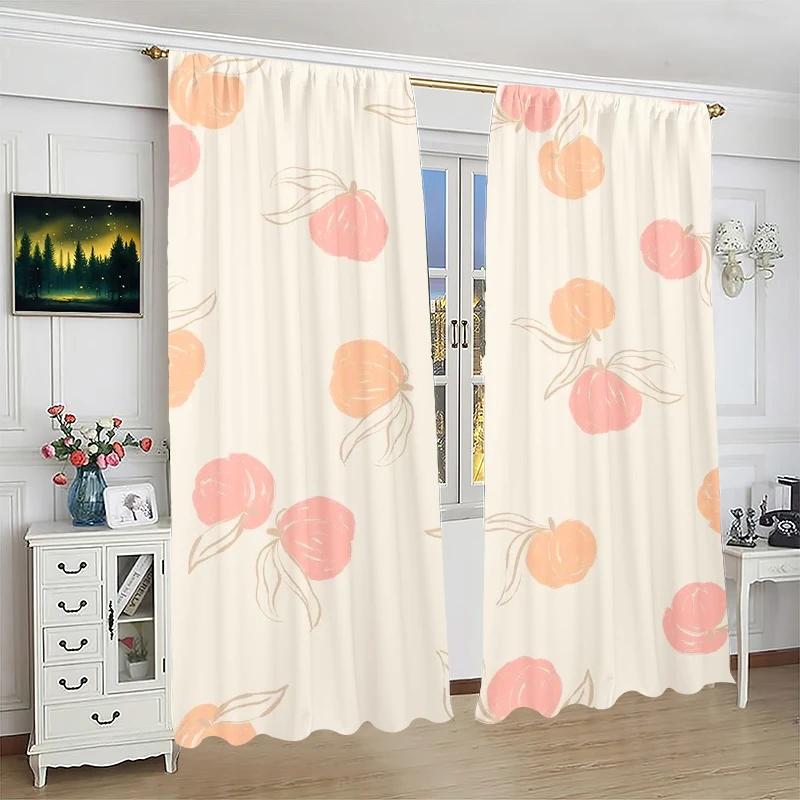 Set Of 2 Fruit Printed Curtains Polyester Material Suitable Bedroom Living Room Decoration Curtain For Made