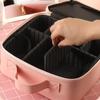 Large Capacity Leather Handheld Makeup Box Adjustable Dividers Waterproof Cosmetic Storage Bag with LED Mirror